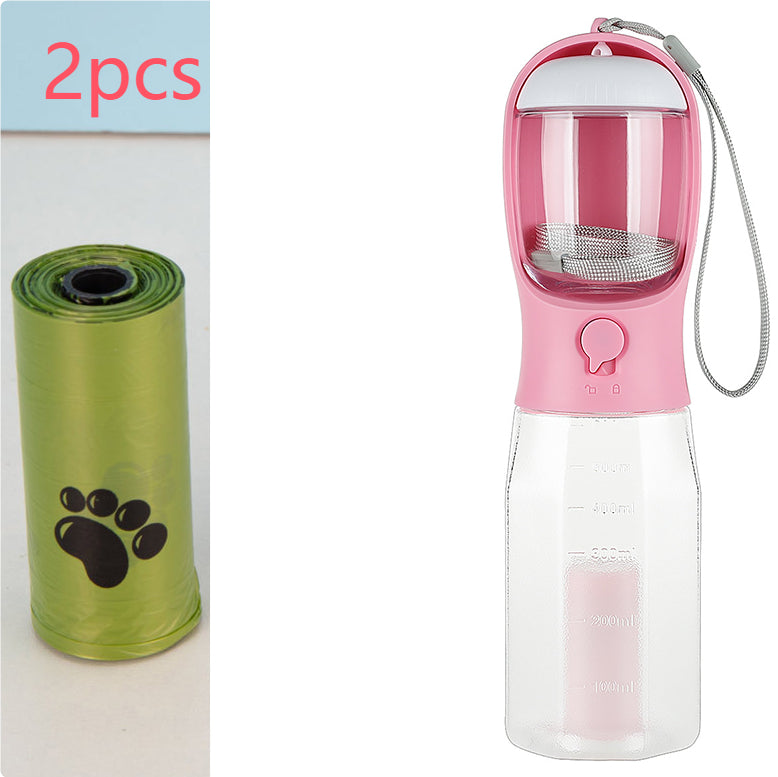 Portable 3-in-1 Pet Water Bottle with Food Feeder & Poop Dispenser, Leak-Proof