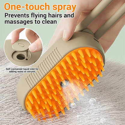 3-in-1 Electric Pet Steam Brush – Groom, Spray & Massage