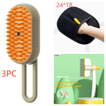 3-in-1 Electric Pet Steam Brush – Groom, Spray & Massage