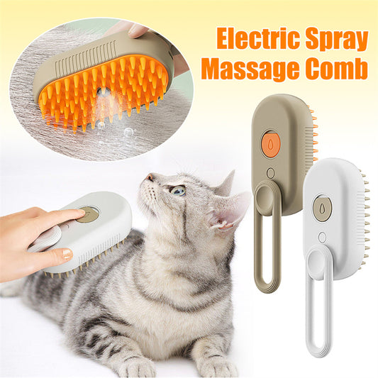 3-in-1 Electric Pet Steam Brush – Groom, Spray & Massage