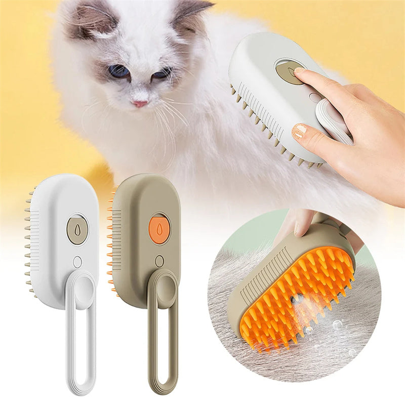 3-in-1 Electric Pet Steam Brush – Groom, Spray & Massage