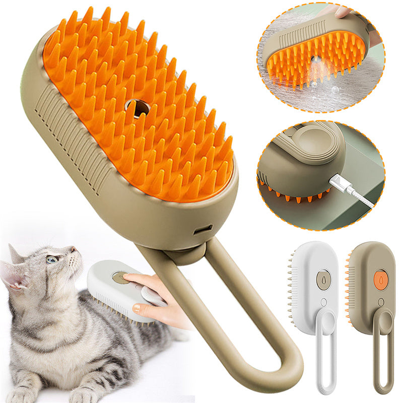3-in-1 Electric Pet Steam Brush – Groom, Spray & Massage