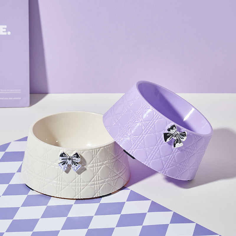 Princess Pet Feeding Bowl – Bowknot Diamond Design