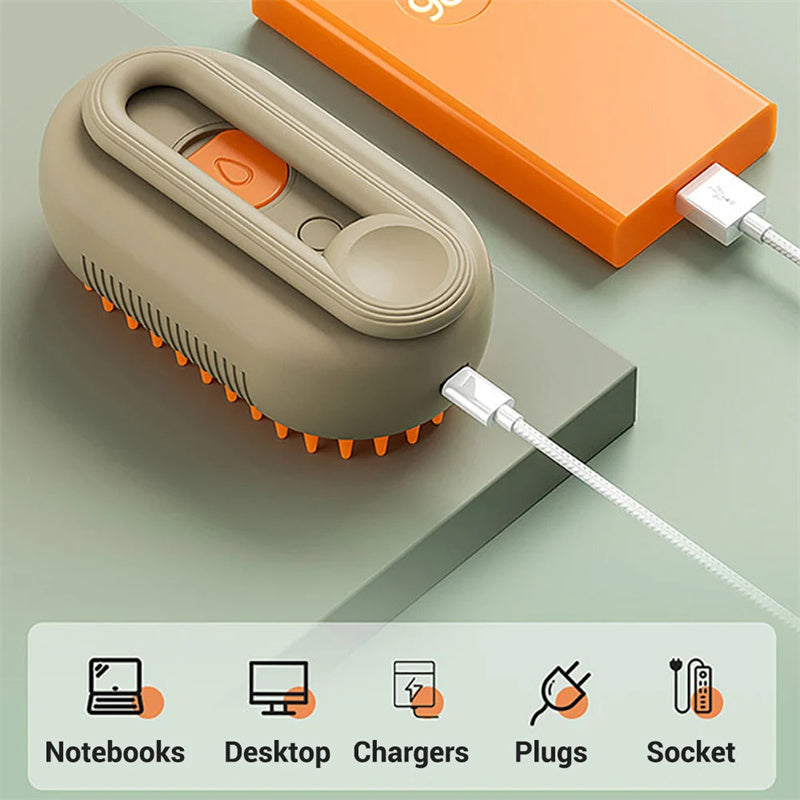 3-in-1 Electric Pet Steam Brush – Groom, Spray & Massage