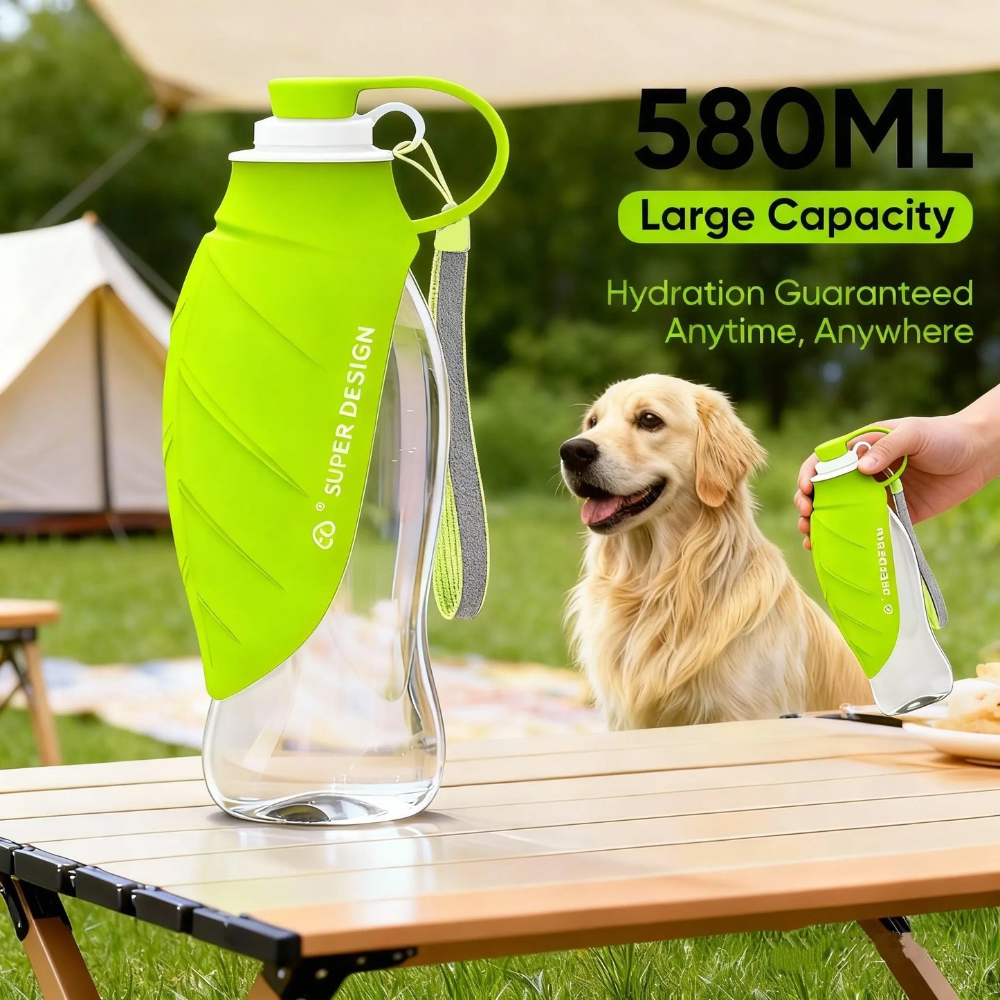 Superdesign Large Capacity Foldable Dog Water Bottle - Portable Design, Leak-Proof and Durable Material, Ergonomic Handle and Strap, 20 Ounces Suitable for Camping, Hiking, Outdoor Adventures, Pet Hydration Equipment, Stylish