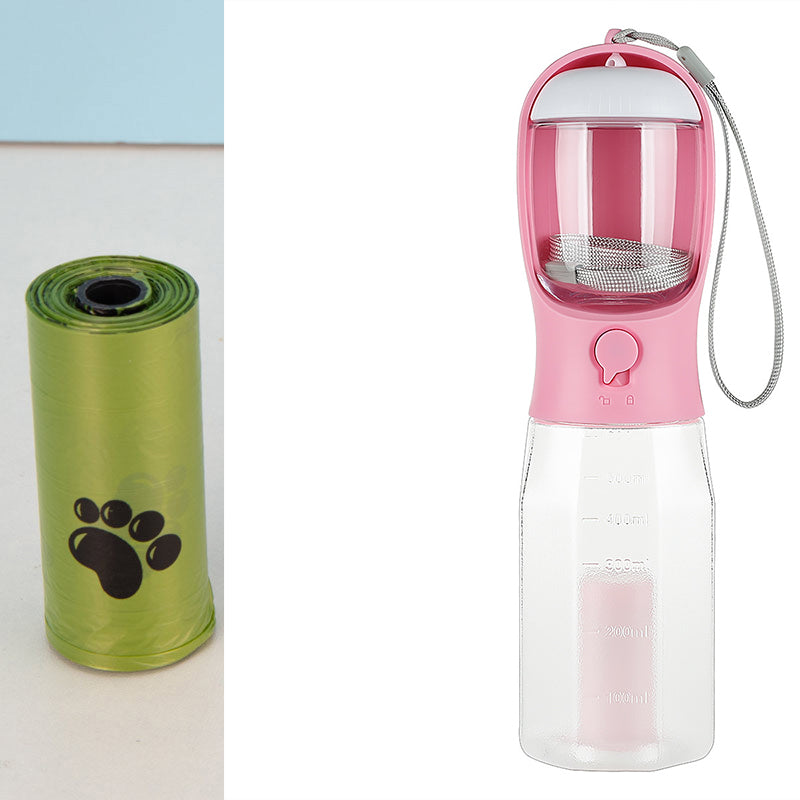 Portable 3-in-1 Pet Water Bottle with Food Feeder & Poop Dispenser, Leak-Proof