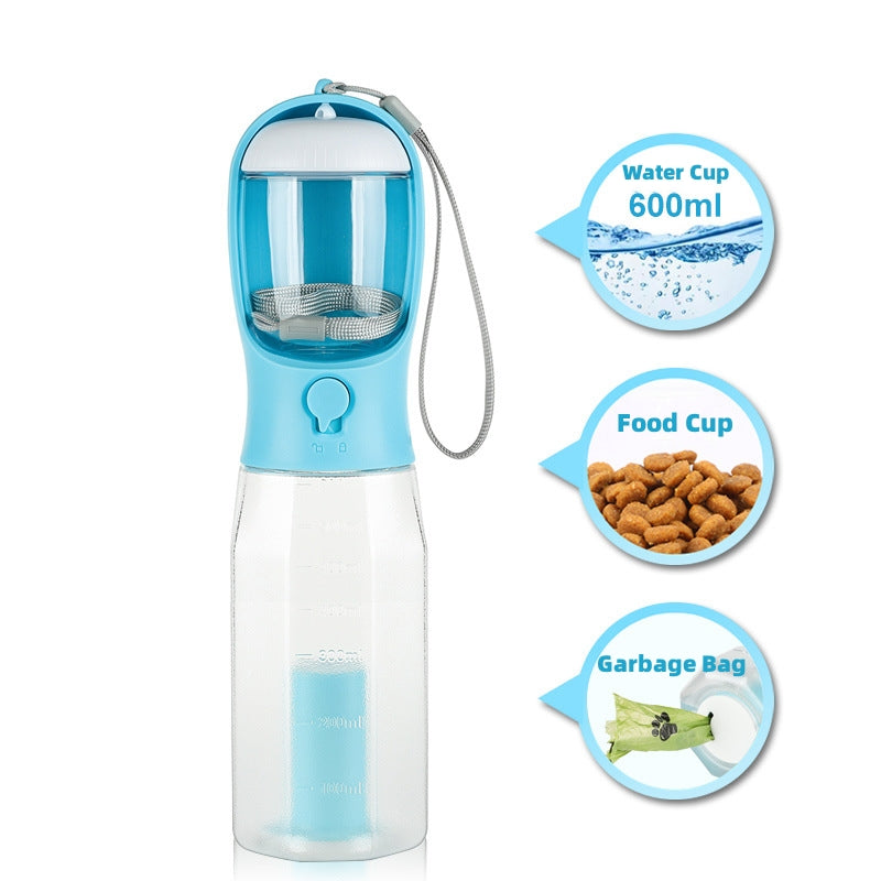 Portable 3-in-1 Pet Water Bottle with Food Feeder & Poop Dispenser, Leak-Proof