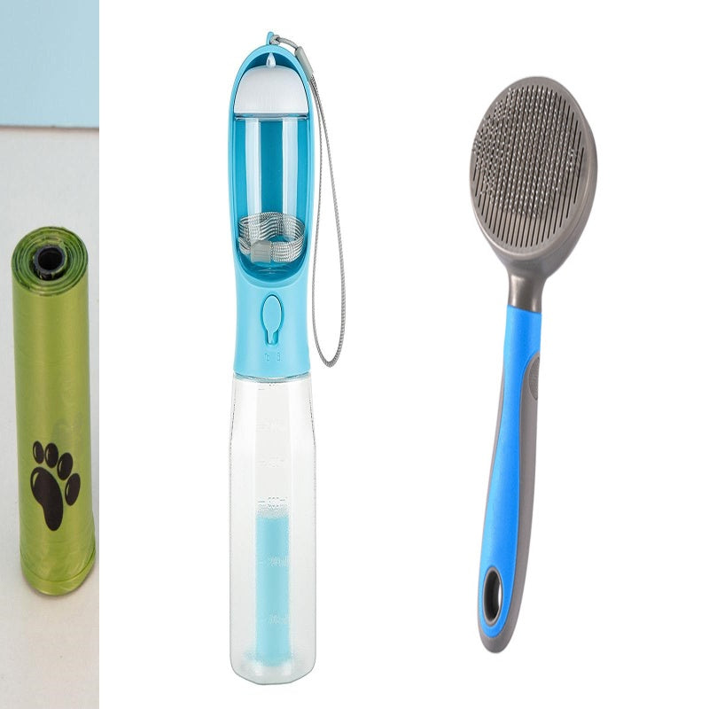 Portable 3-in-1 Pet Water Bottle with Food Feeder & Poop Dispenser, Leak-Proof