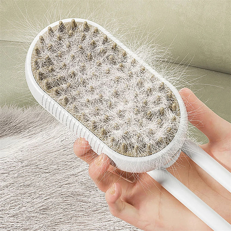 3-in-1 Electric Pet Steam Brush – Groom, Spray & Massage